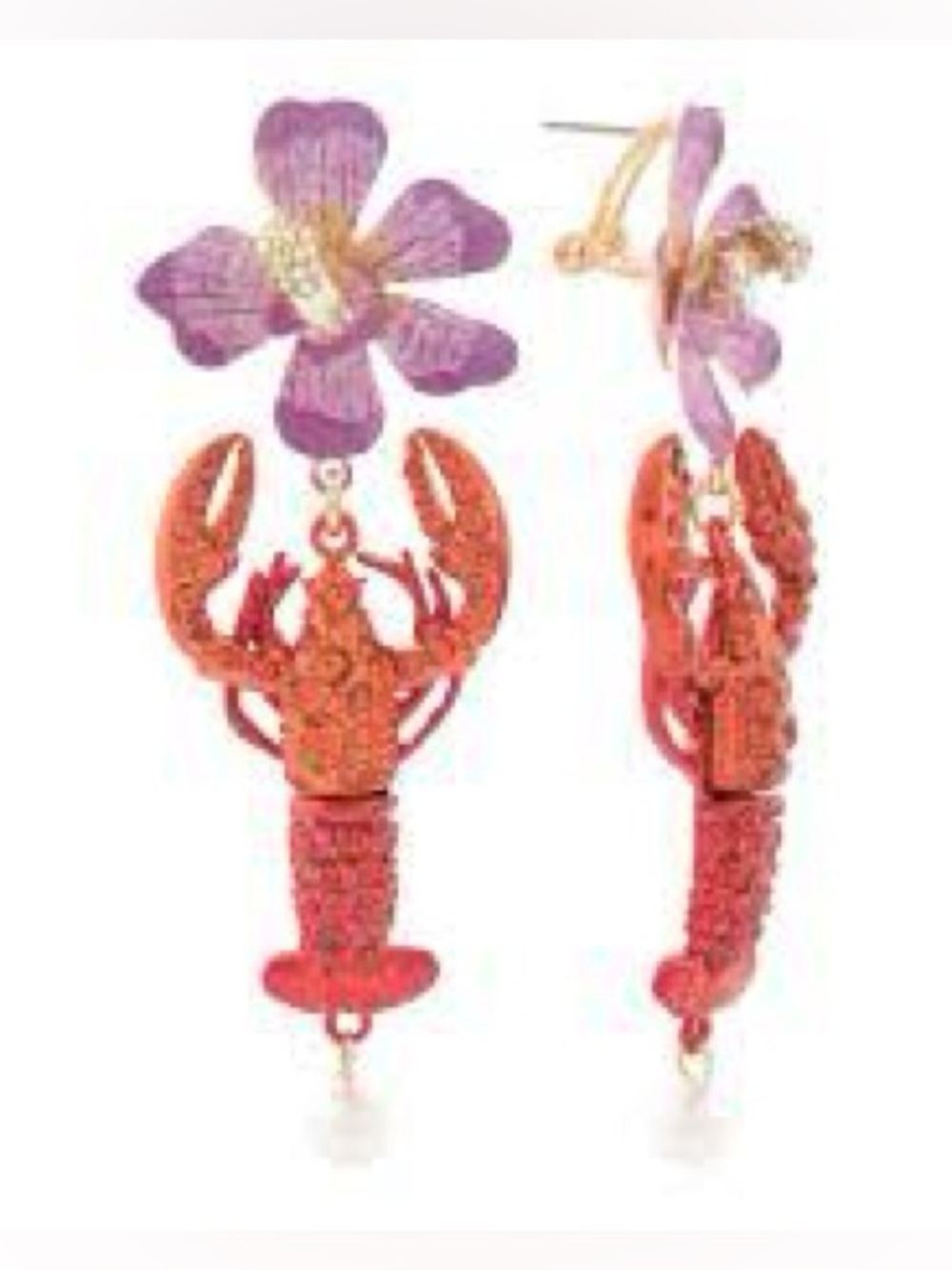 Betsey Johnson Purple Flower and Red Lobster Dangle Earrings